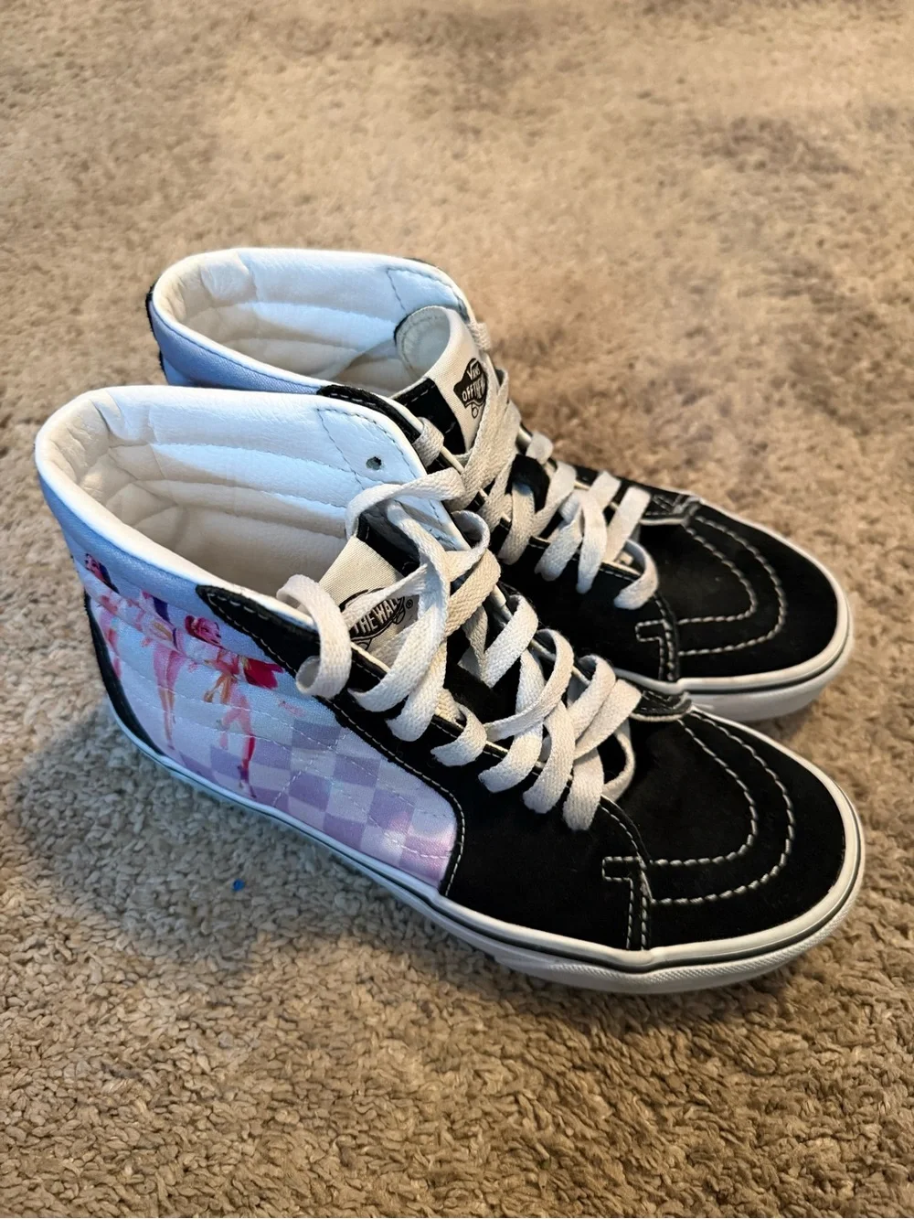 Vans Sk8-Hi High-Top Sneakers in Black and Pink Checkerboard